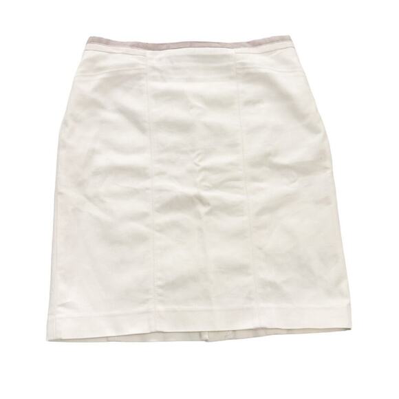 Club Monaco Cream Pencil Skirt Contrast Brown Band Size 8 - Picture 1 of 7